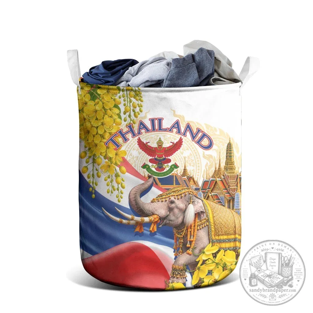Thailand Golden Elephant and Temple Design Laundry Basket 7 Thailand Golden Elephant and Temple Design Laundry Basket