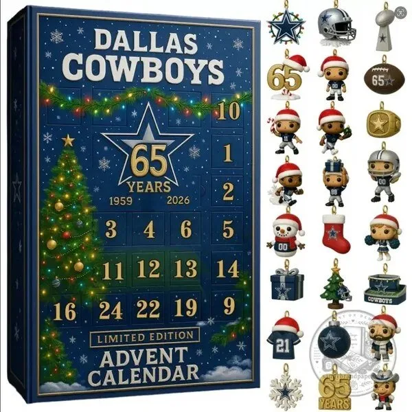 Dallas Cowboys Christmas Advent Calendar with Ornaments for 65th Anniversary Celebration