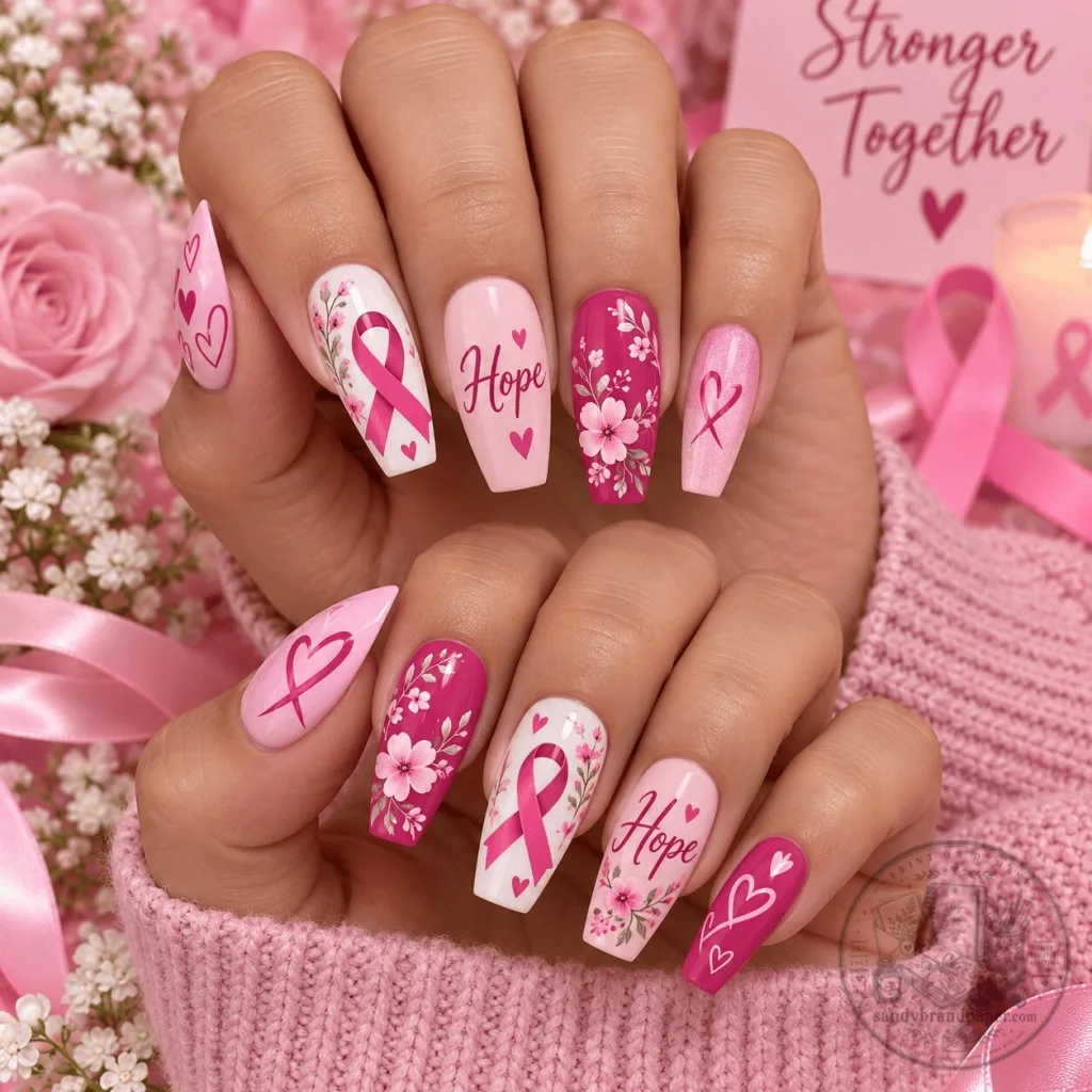 Pink Ribbon Hope Breast Cancer Awareness Coffin Press On Nails Pink Ribbon Hope Breast Cancer Awareness Coffin Press On Nails