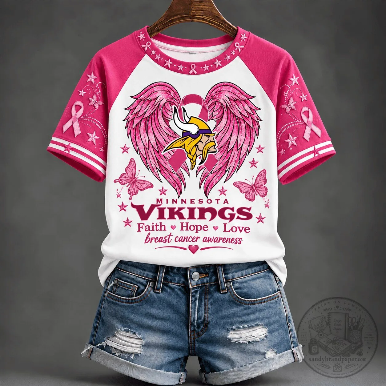 Breast Cancer Awareness T-Shirt featuring Minnesota Vikings Faith, Hope, and Love