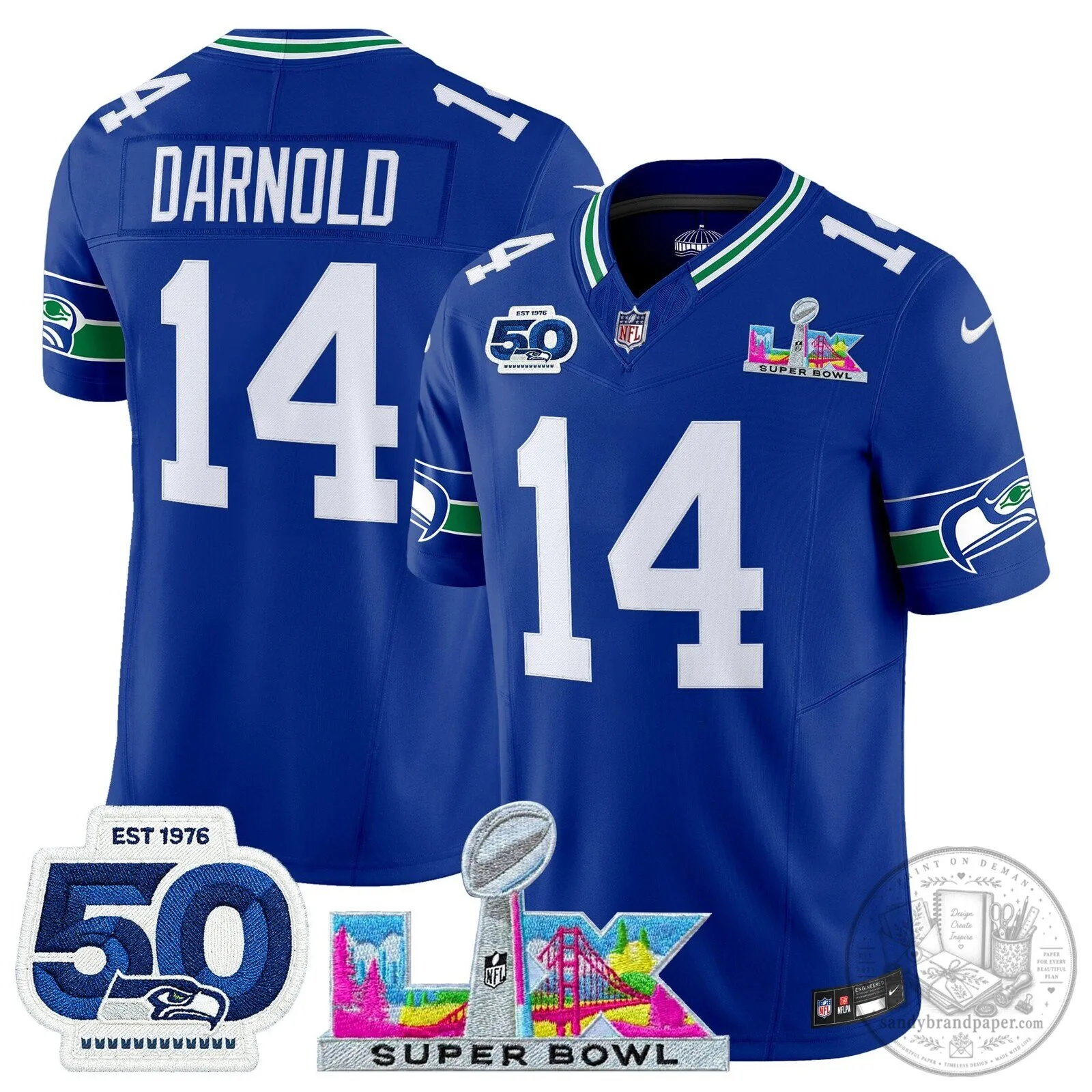 Seattle Seahawks Super Bowl 60 Leonard Darnold Football Jersey