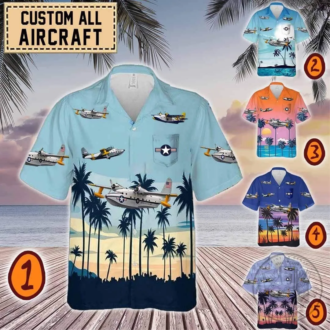 Grumman HU-16 Albatross Seaplane Tropical Beach Hawaiian Shirt