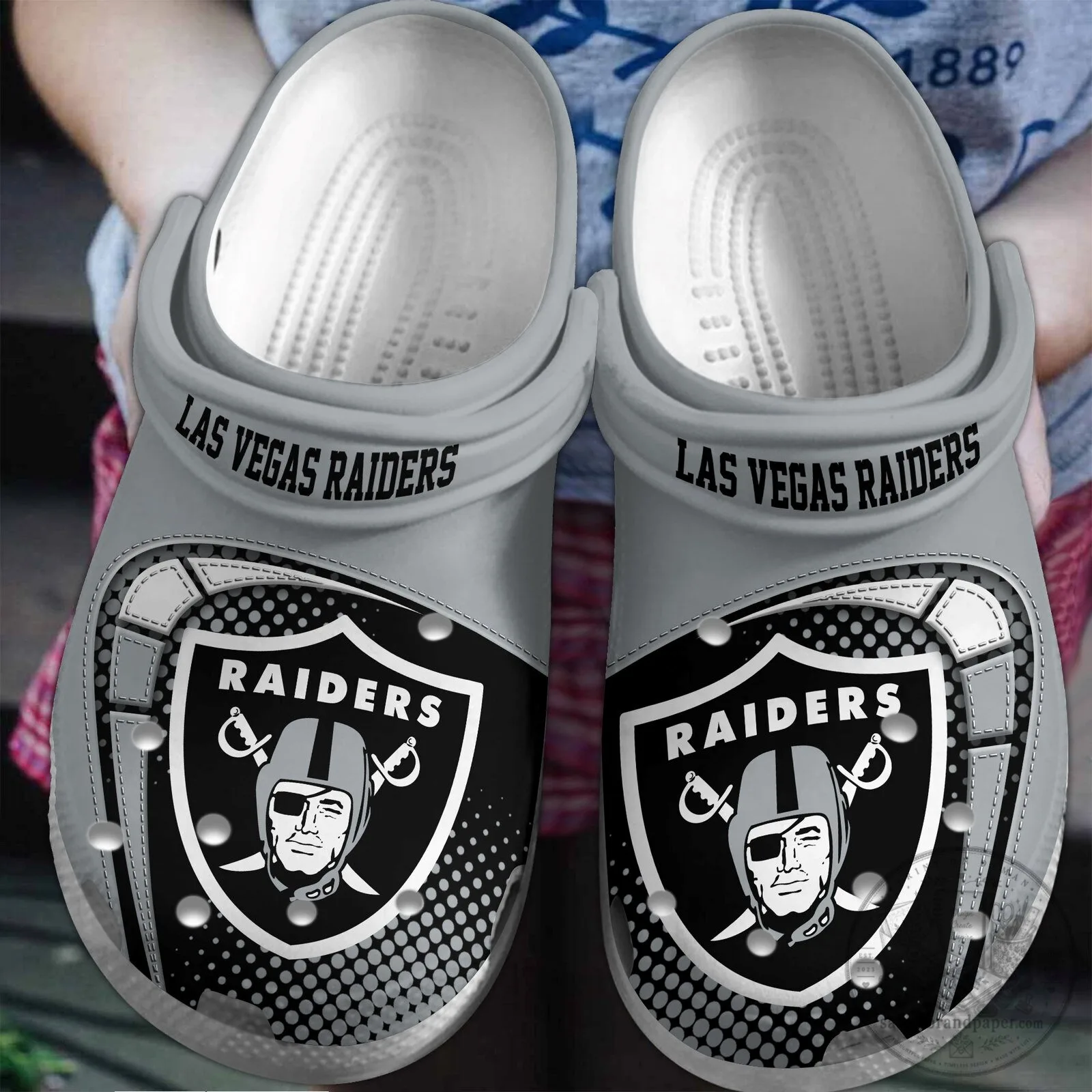 Las Vegas Raiders NFL Football Team Logo Gray Crocs Shoes