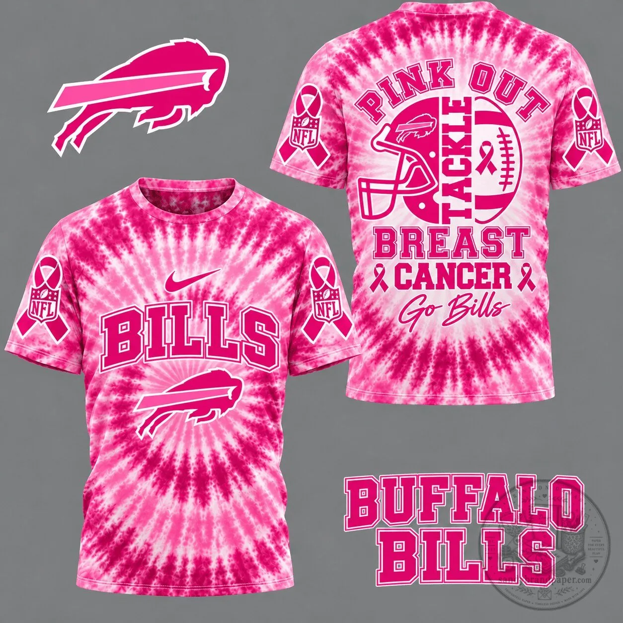 Buffalo Bills Pink Out Tackle Breast Cancer Tie-Dye T-Shirt