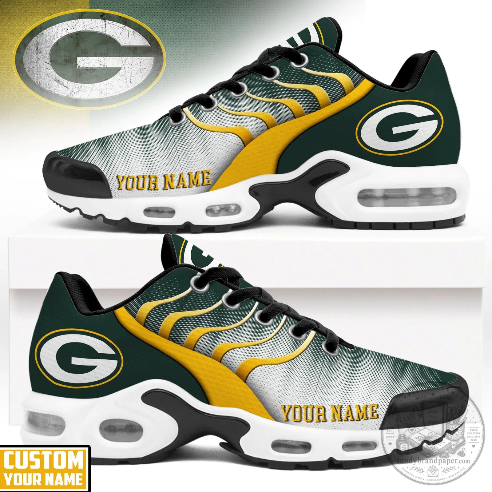 Green Bay Packers Custom Name NFL Team Logo Sneakers