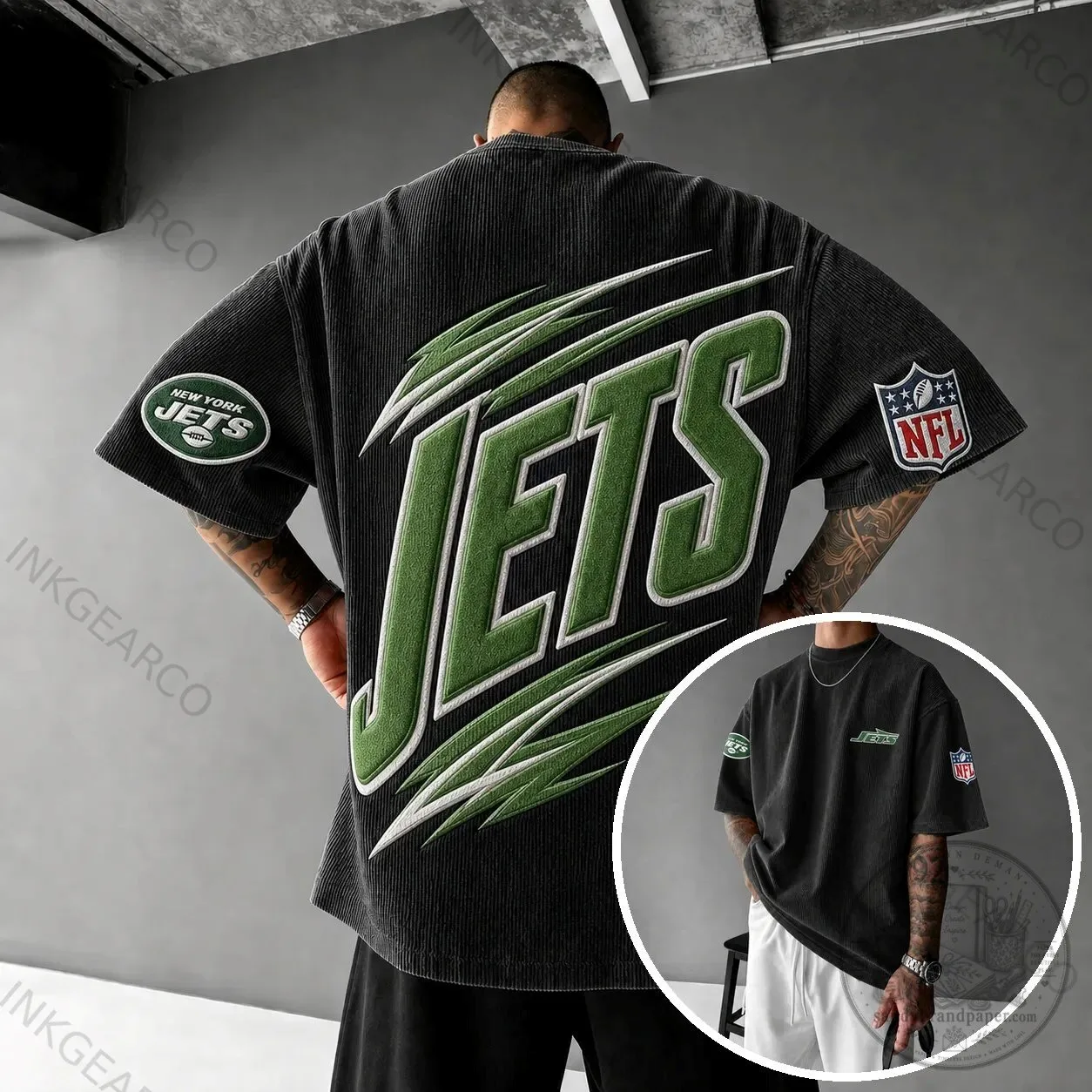 New York Jets NFL Football Team Logo Oversized Corduroy T-Shirt