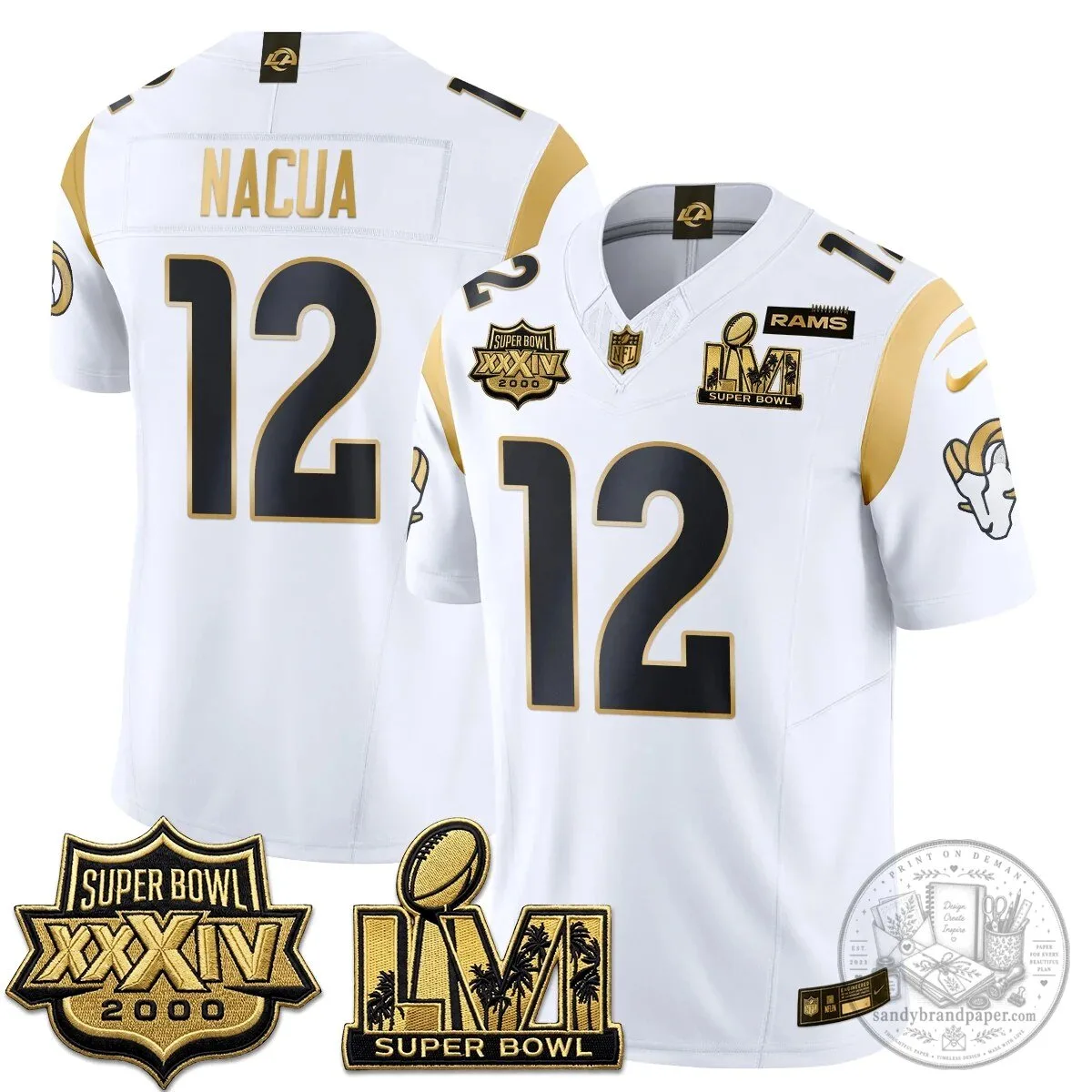 Los Angeles Rams Super Bowl LVI Champions White Vapor Football Jersey 48 Los Angeles Rams Super Bowl LVI Champions White Vapor Football Jersey