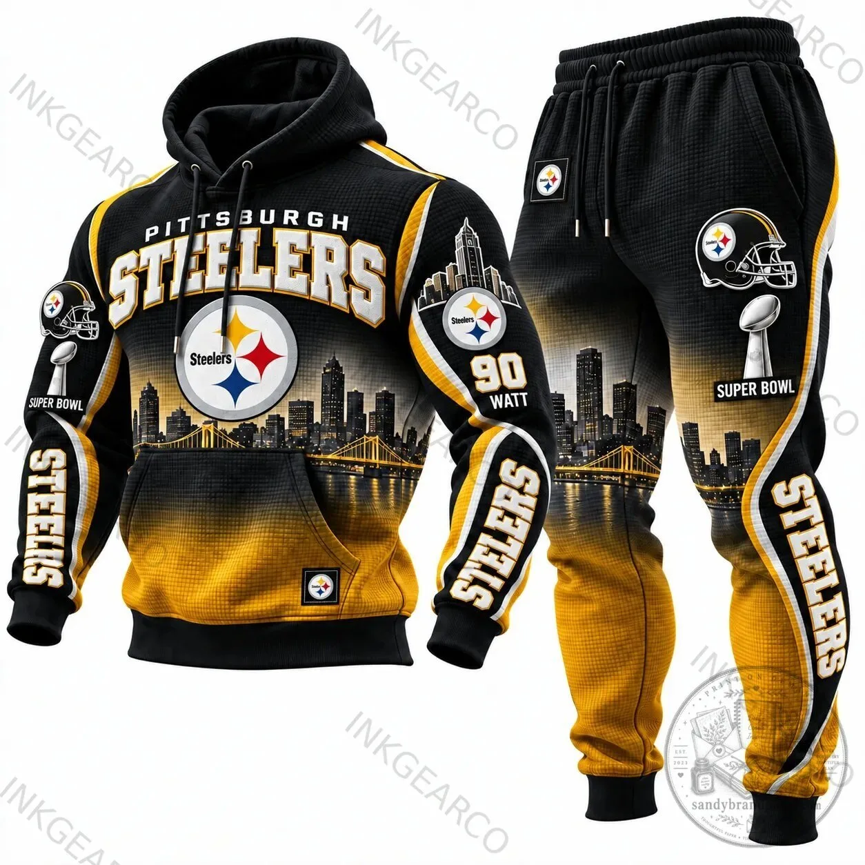 Pittsburgh Steelers Super Bowl Champions Skyline Black and Gold Hoodie