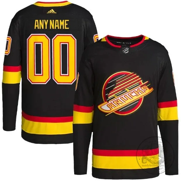 Vancouver Canucks Black and Yellow Custom Name and Number Hockey Jersey