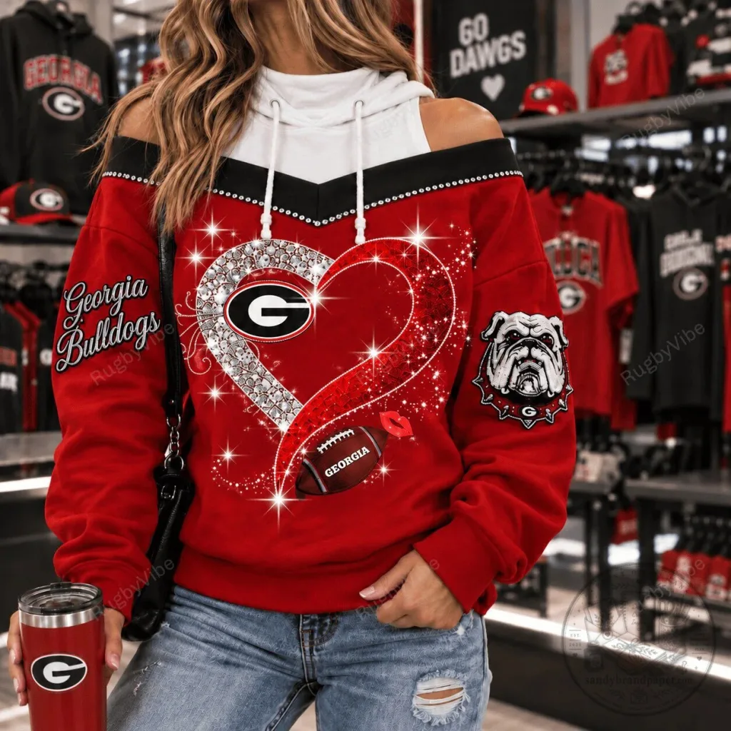 Georgia Bulldogs Heart Diamond Sparkle Football Design Red Hoodie Georgia Bulldogs Heart Diamond Sparkle Football Design Red Hoodie