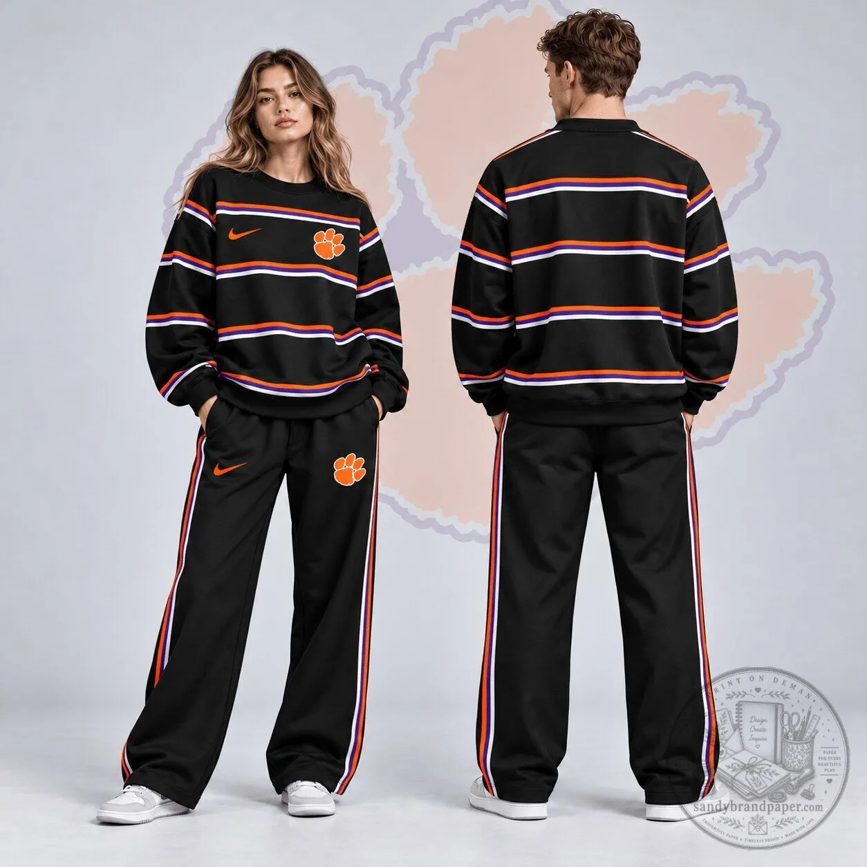 Clemson Tigers Nike Orange Stripes Black Crewneck Sweatshirt