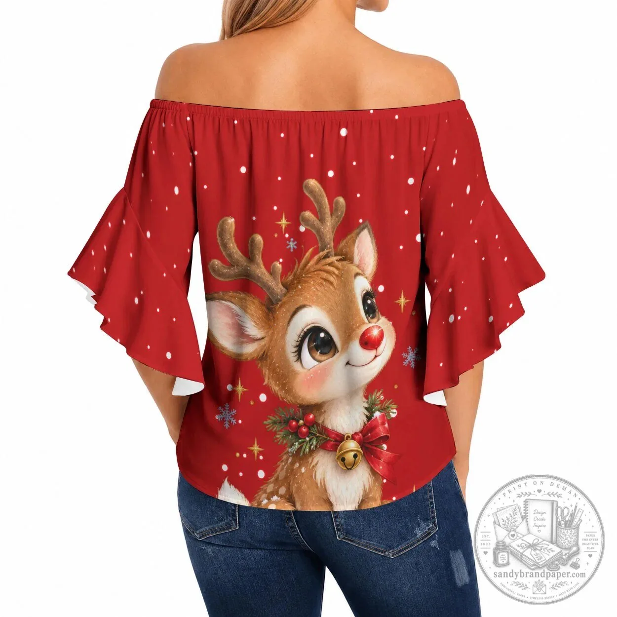 Cute Reindeer Boop The Red Nose Festive Vintage Winter Snow Off Shoulder Top 5 Cute Reindeer Boop The Red Nose Festive Vintage Winter Snow Off Shoulder Top