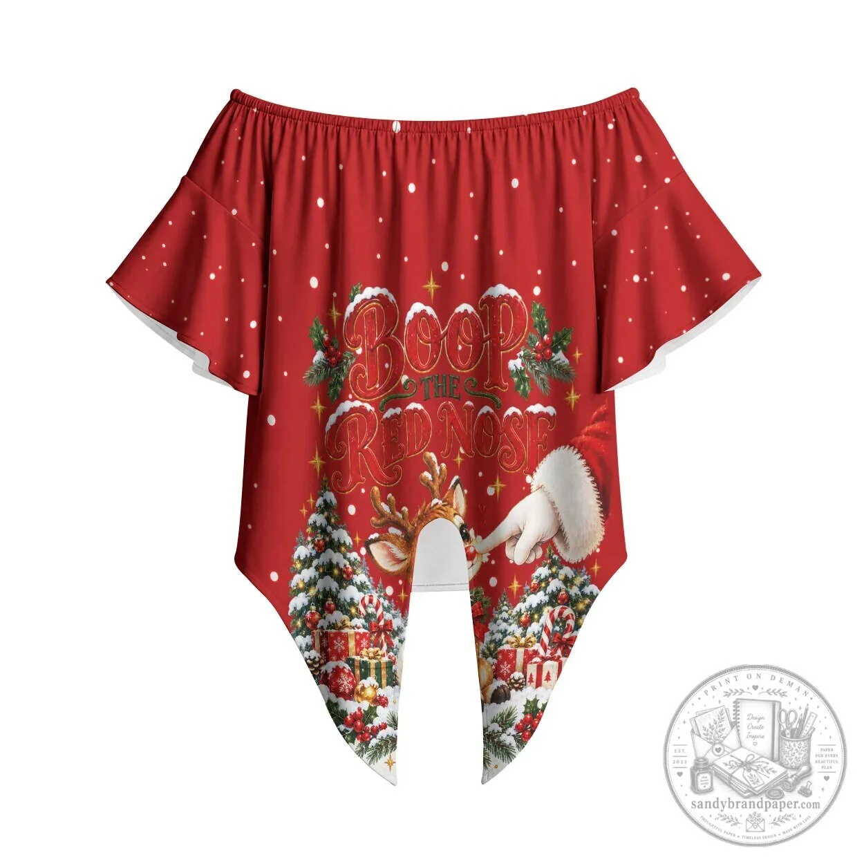 Cute Reindeer Boop The Red Nose Festive Vintage Winter Snow Off Shoulder Top 6 Cute Reindeer Boop The Red Nose Festive Vintage Winter Snow Off Shoulder Top
