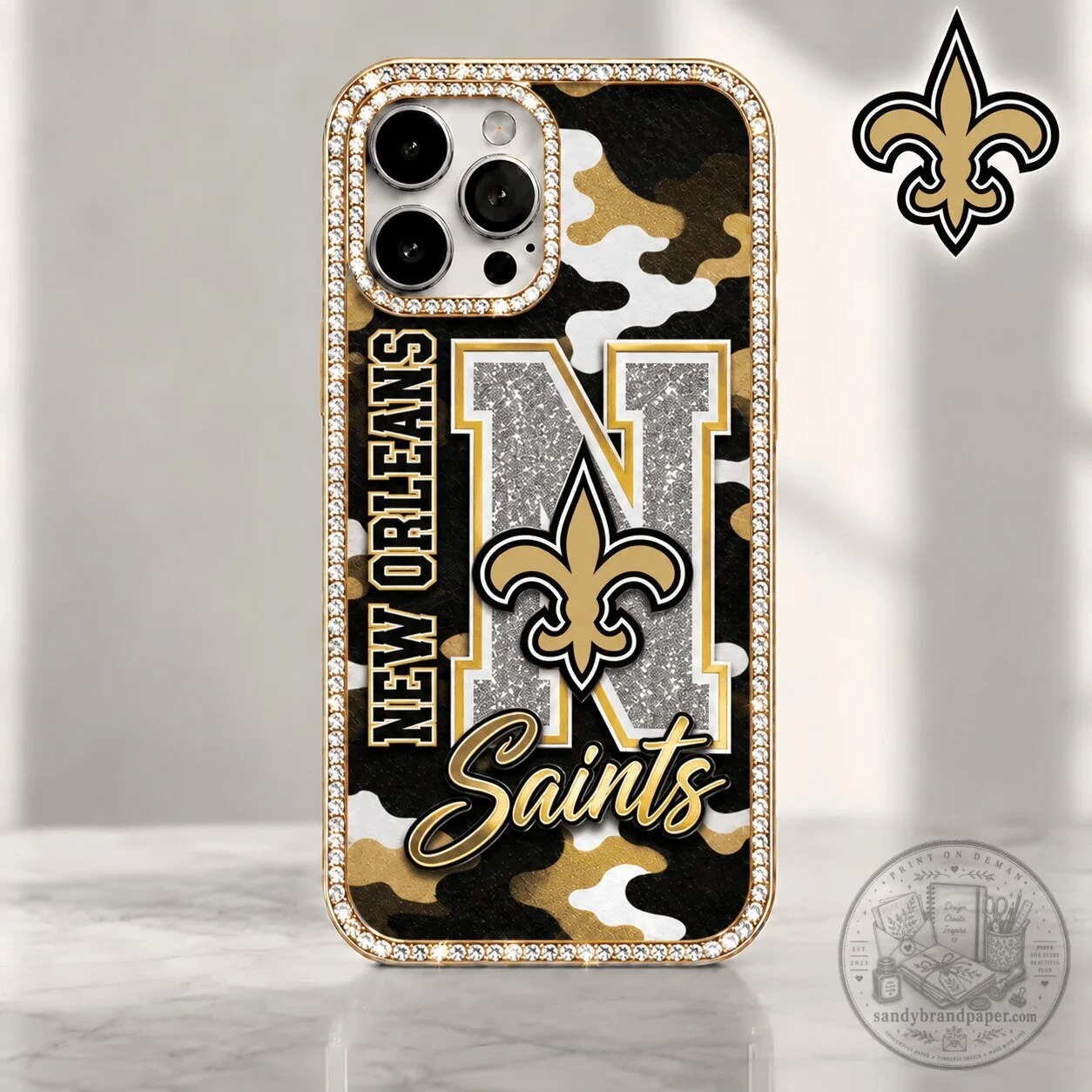 New Orleans Saints Camouflage Bling Luxury Phone Case