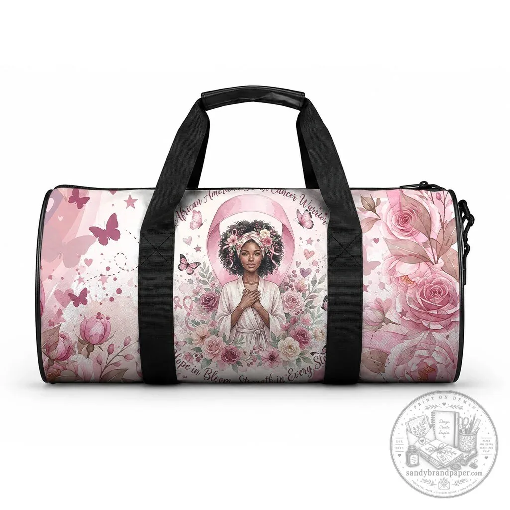 African American Breast Cancer Warrior Pink Ribbon Floral Hope Duffle Bag
