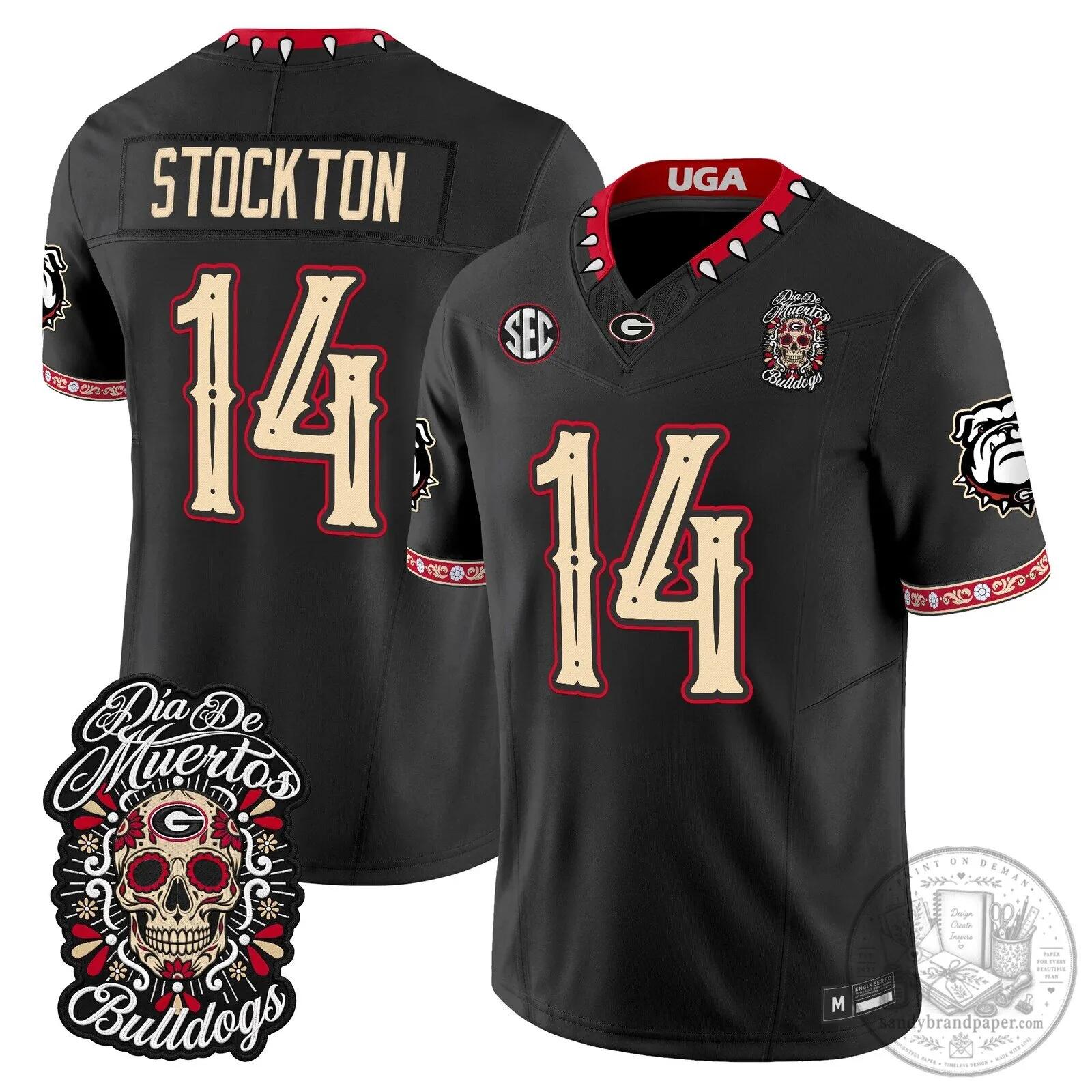 Georgia Bulldogs Dia de los Muertos Stockton 14 Football Jersey
