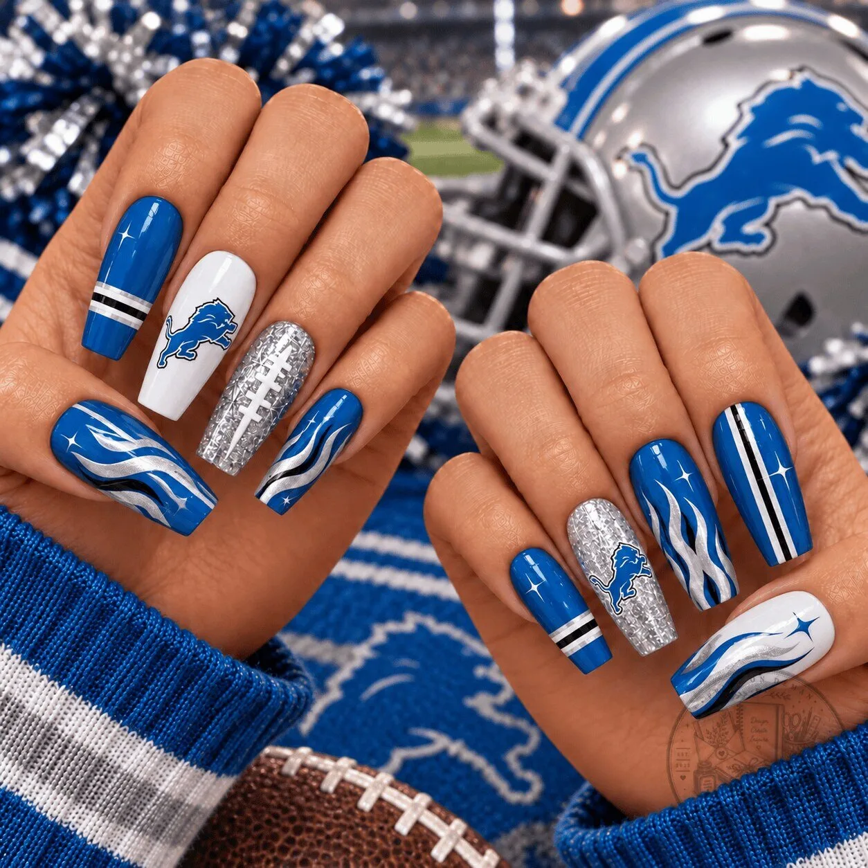 Detroit Lions NFL Football Team Spirit Press-On Nails for Game Day