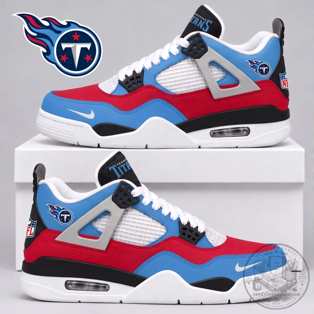 Tennessee Titans NFL Team Colors Premium Air Jordan 4 Style Sneakers Shoes Tennessee Titans NFL Team Colors Premium Air Jordan 4 Style Sneakers Shoes