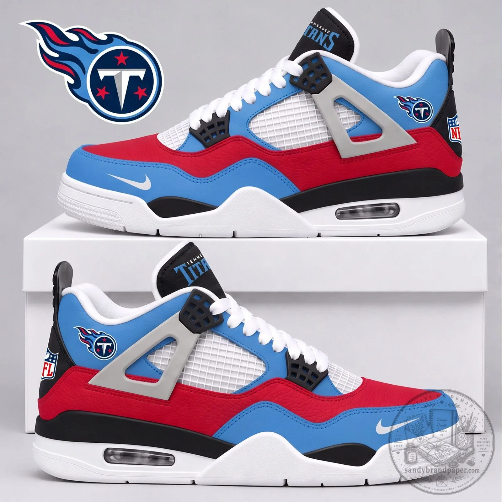 Tennessee Titans NFL Team Colors Premium Air Jordan 4 Style Sneakers Shoes 1 Tennessee Titans NFL Team Colors Premium Air Jordan 4 Style Sneakers Shoes