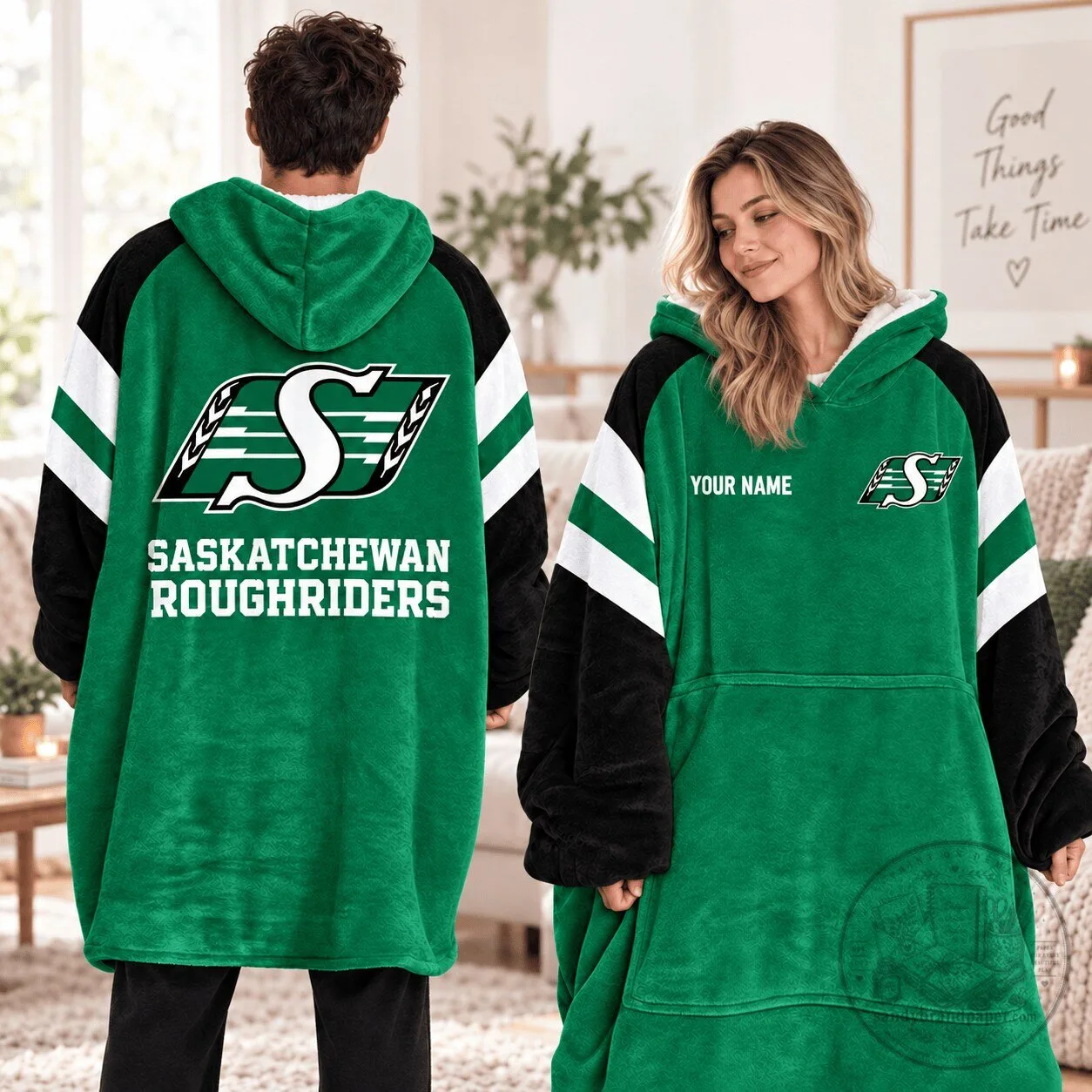 Saskatchewan Roughriders CFL Personalized Logo Oversized Wearable Blanket Hoodie