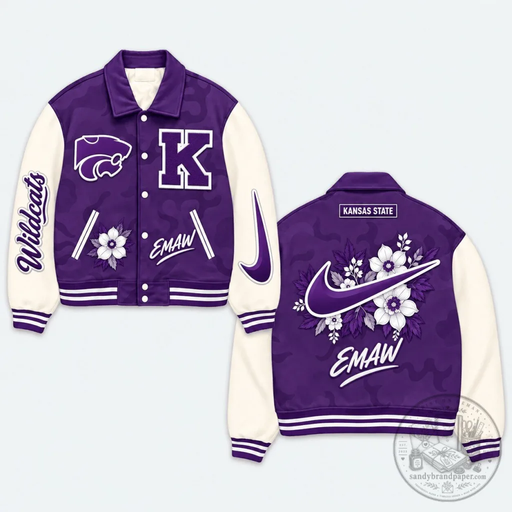 Kansas State Wildcats Floral Pattern Varsity Jacket Kansas State Wildcats Floral Pattern Varsity Jacket