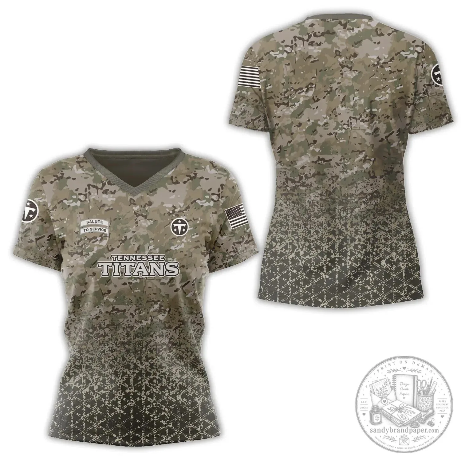 Camouflage V-Neck T-Shirt for Tennessee Titans Salute To Service Fans