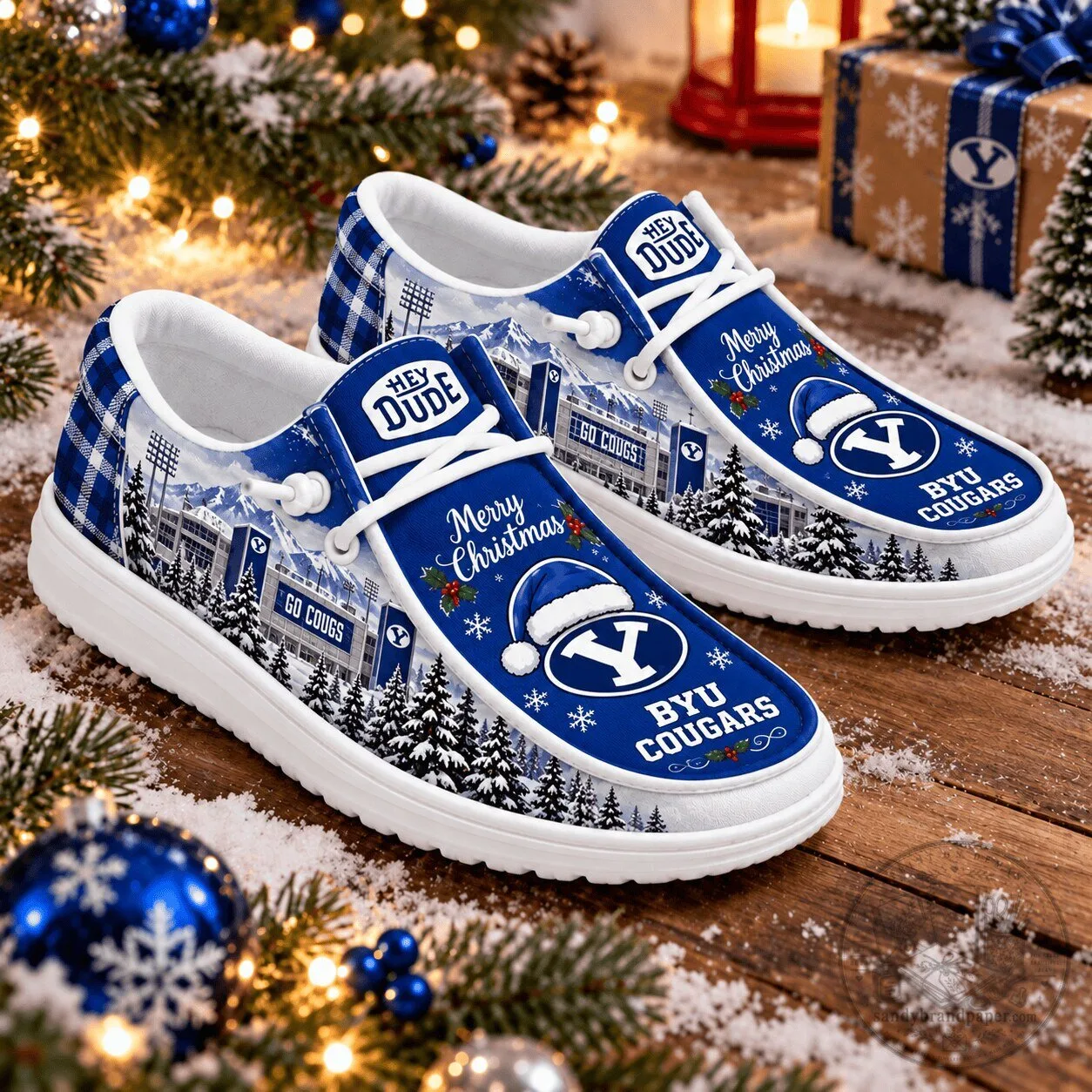 BYU Cougars Christmas Snow Scene Hey Dude Shoes 1 BYU Cougars Christmas Snow Scene Hey Dude Shoes