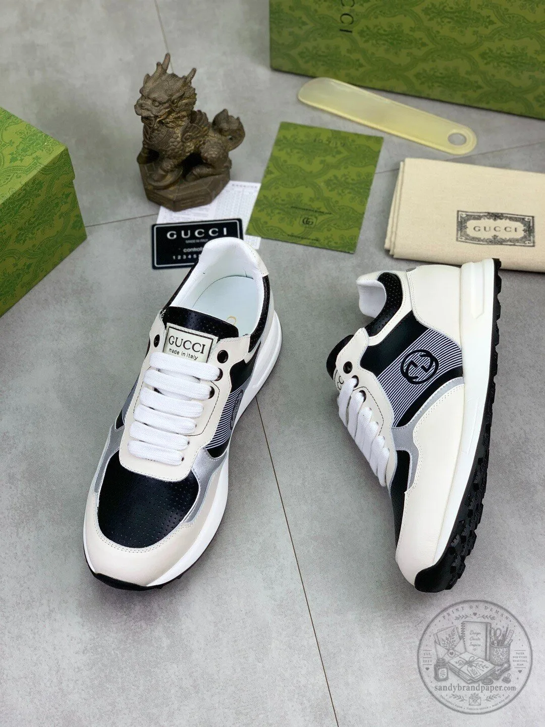 Gucci Made in Italy White and Black Leather Fashion Sneakers for Men 7 Gucci Made in Italy White and Black Leather Fashion Sneakers for Men