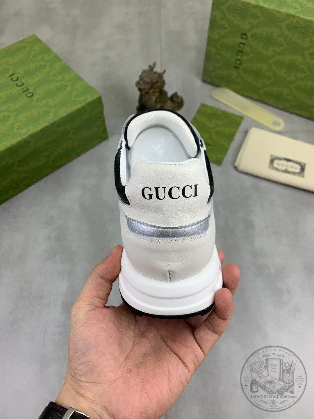 Gucci Made in Italy White and Black Leather Fashion Sneakers for Men 8 Gucci Made in Italy White and Black Leather Fashion Sneakers for Men