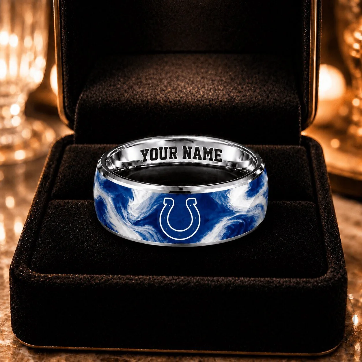 Indianapolis Colts NFL Custom Name Swirl Design Stainless Steel Ring