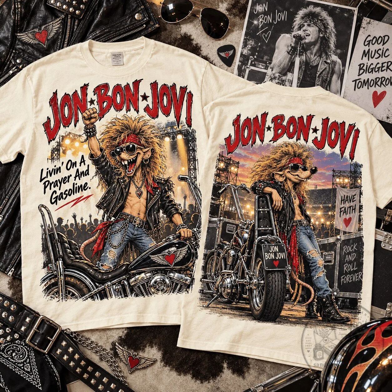 Jon Bon Jovi Livin' On A Prayer Rat Fink Rock And Roll Music T-Shirt