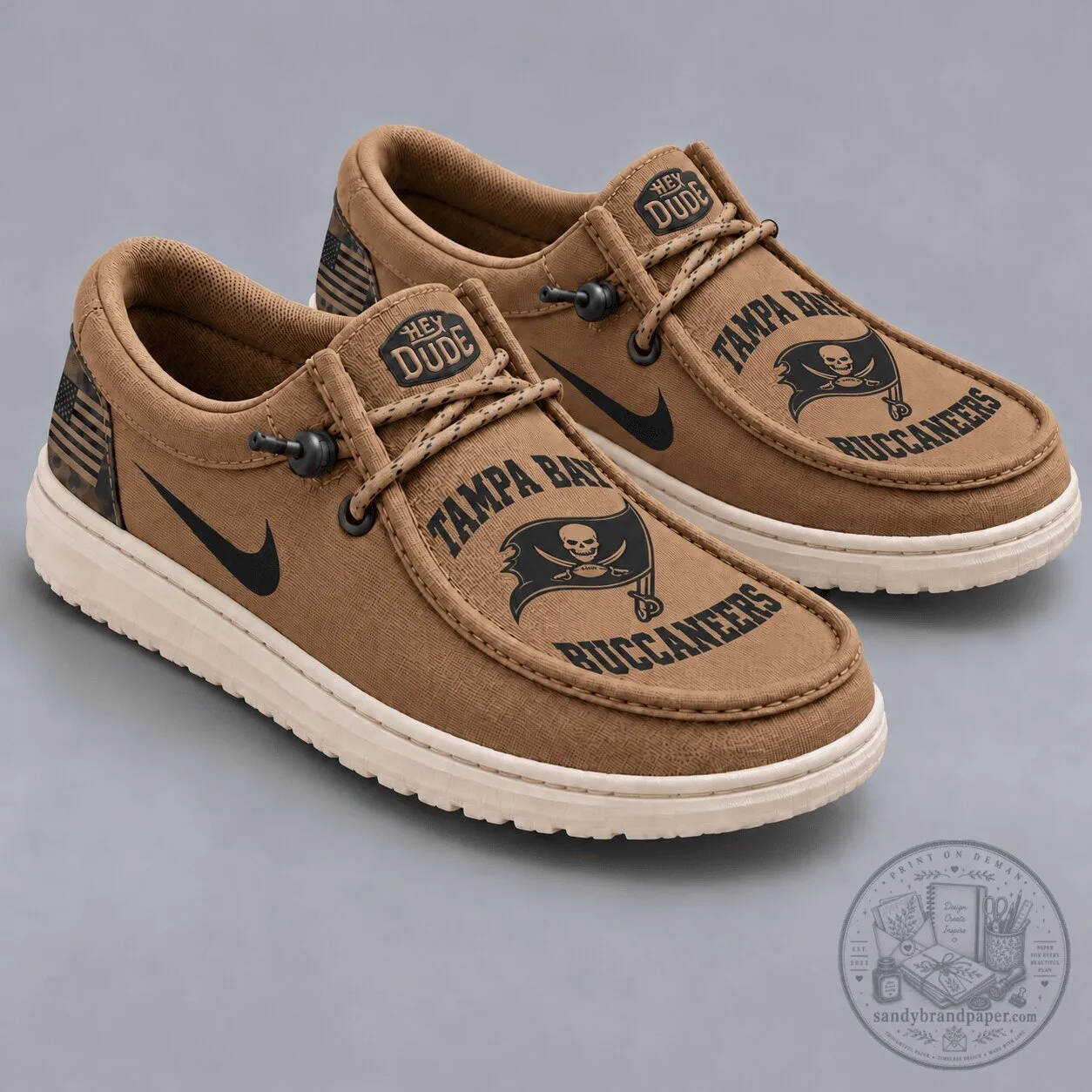 Tampa Bay Buccaneers NFL Football Team Logo Brown Loafer Shoes