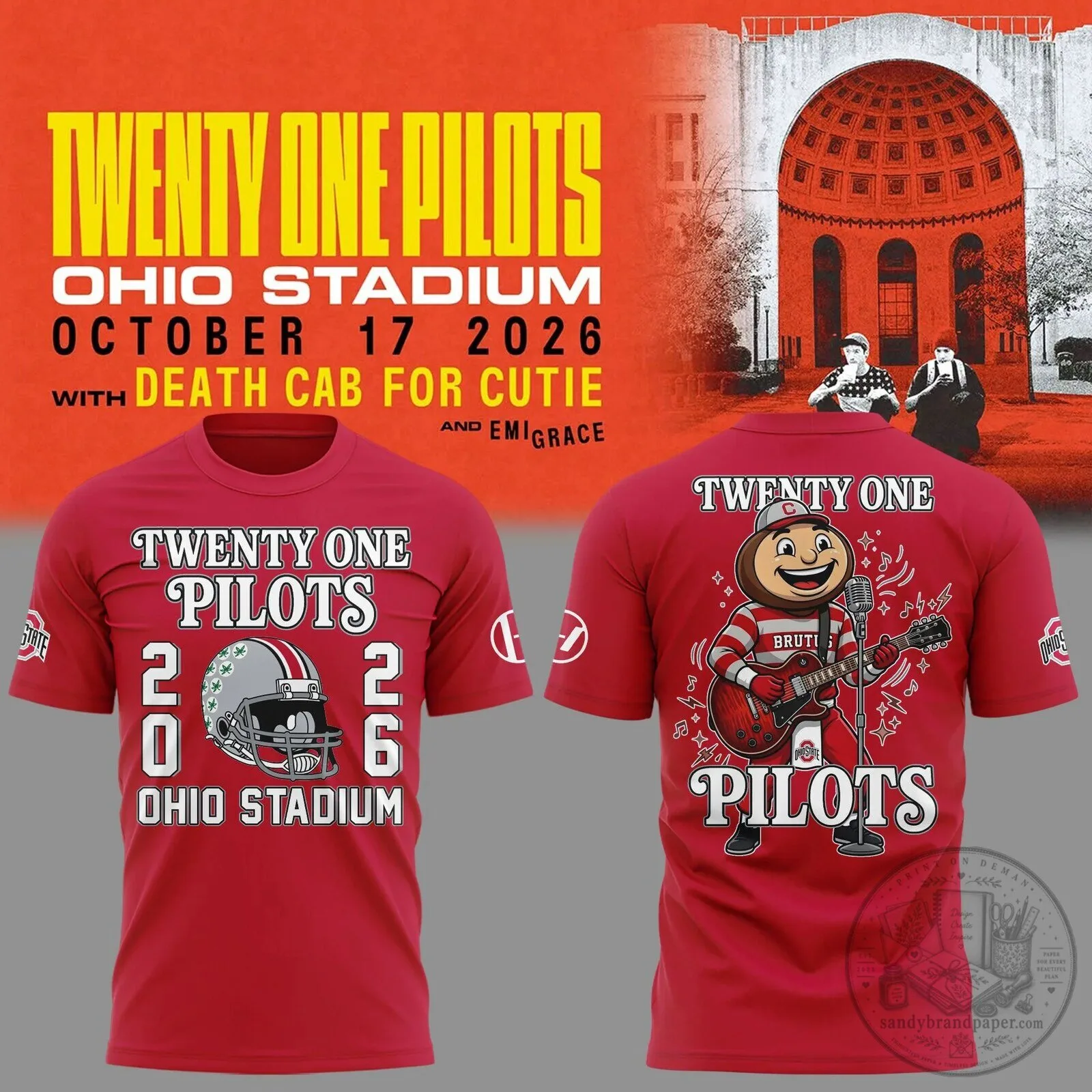 Twenty One Pilots Ohio Stadium Concert 2026 Death Cab For Cutie Red T-Shirt