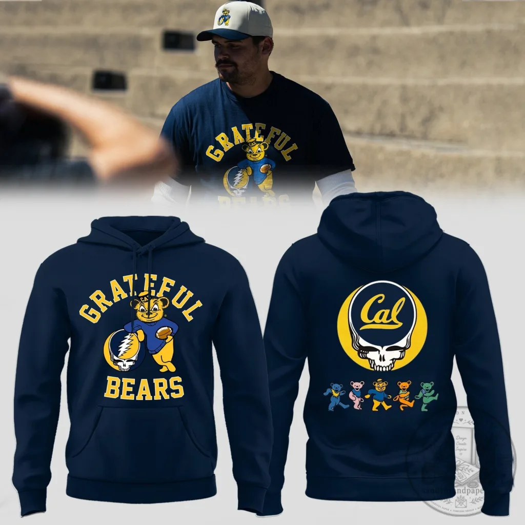 Grateful Dead California Golden Bears Mascot Navy Blue Pullover Hoodie Grateful Dead California Golden Bears Mascot Navy Blue Pullover Hoodie