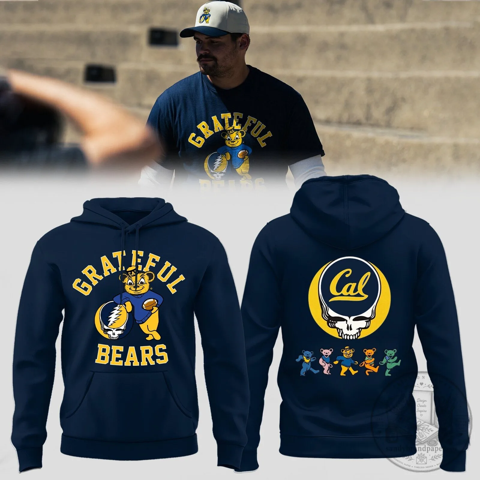 Grateful Dead California Golden Bears Mascot Navy Blue Pullover Hoodie 1 Grateful Dead California Golden Bears Mascot Navy Blue Pullover Hoodie