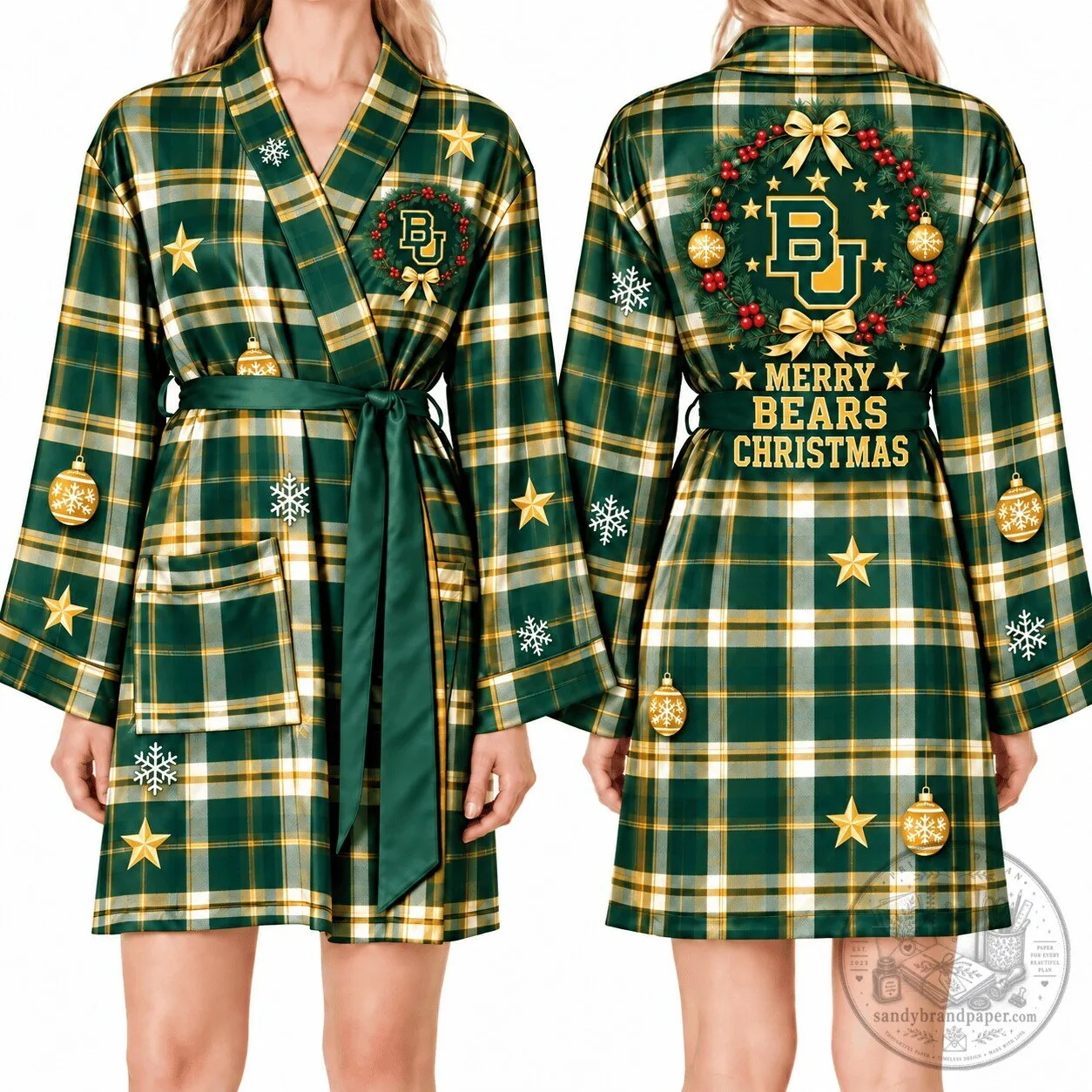 Baylor Bears Christmas Plaid Satin Robe
