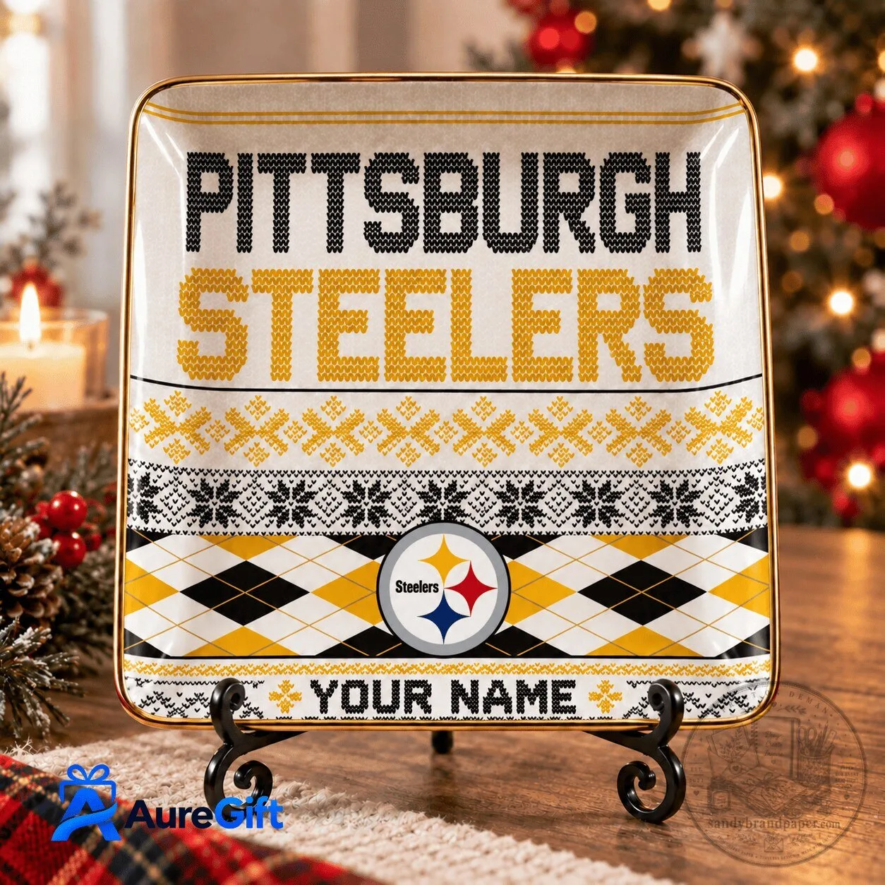 Pittsburgh Steelers Christmas Ugly Sweater Personalized Trinket Dish