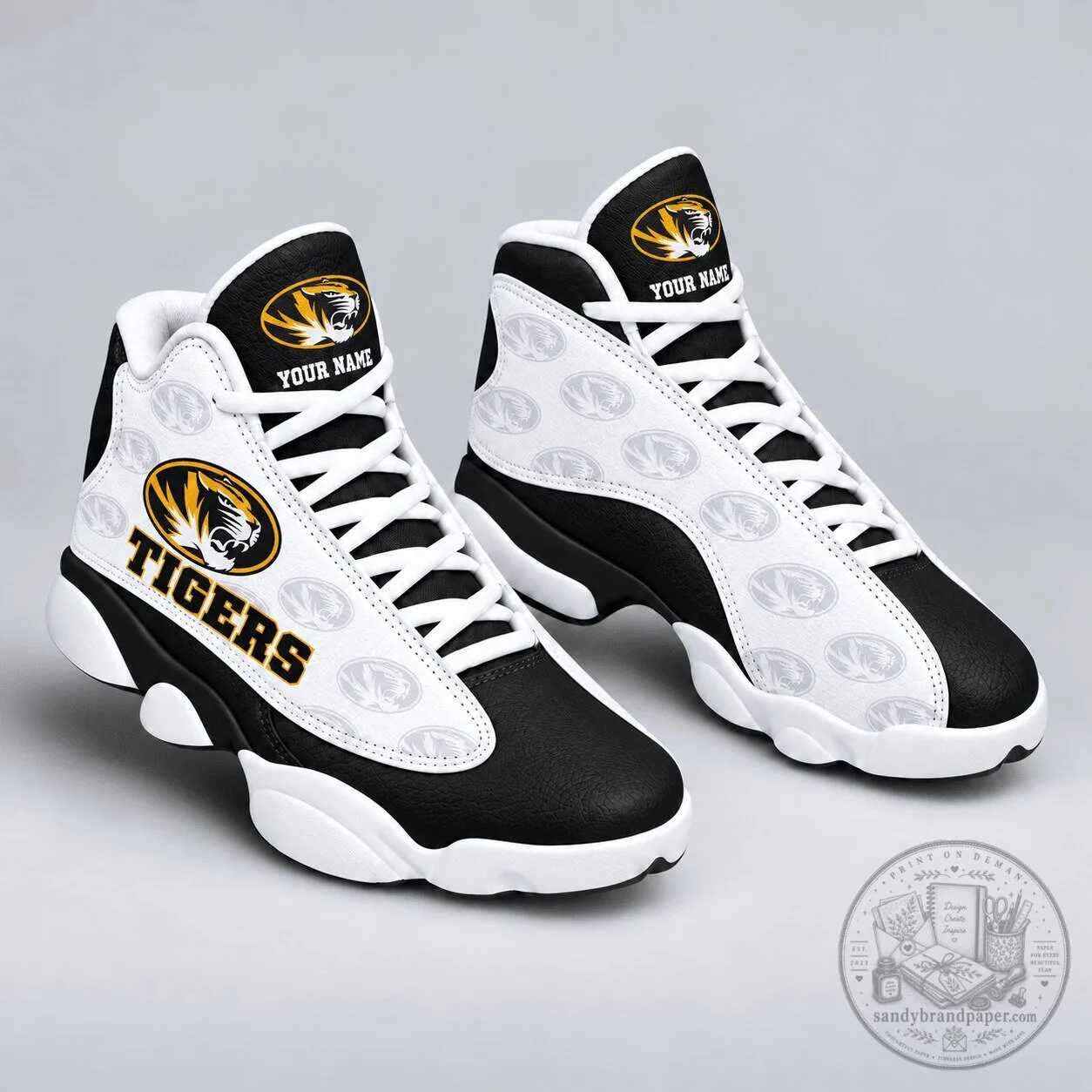 Missouri Tigers Personalized Black And White High Top Sneakers