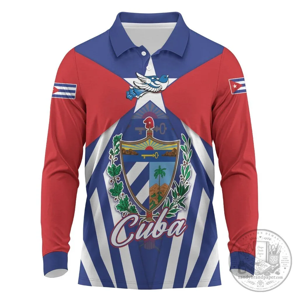 Cuba Flag Cuban Trogon Coat of Arms Long Sleeve Polo Shirt 4 Cuba Flag Cuban Trogon Coat of Arms Long Sleeve Polo Shirt