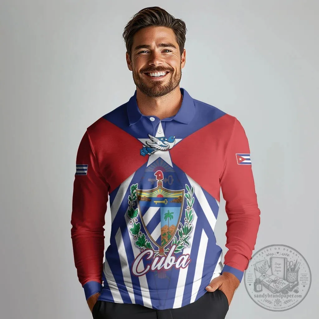 Cuba Flag Cuban Trogon Coat of Arms Long Sleeve Polo Shirt 6 Cuba Flag Cuban Trogon Coat of Arms Long Sleeve Polo Shirt