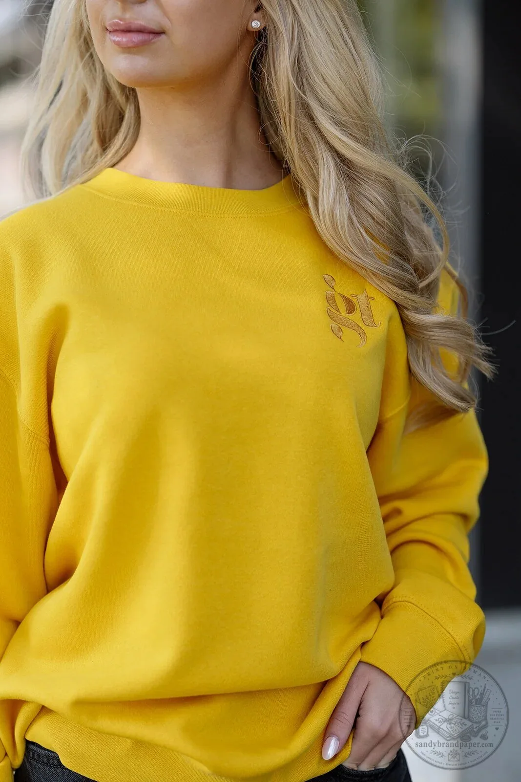 Girl Tribe Embroidered Logo Crewneck Sweatshirt in Yellow