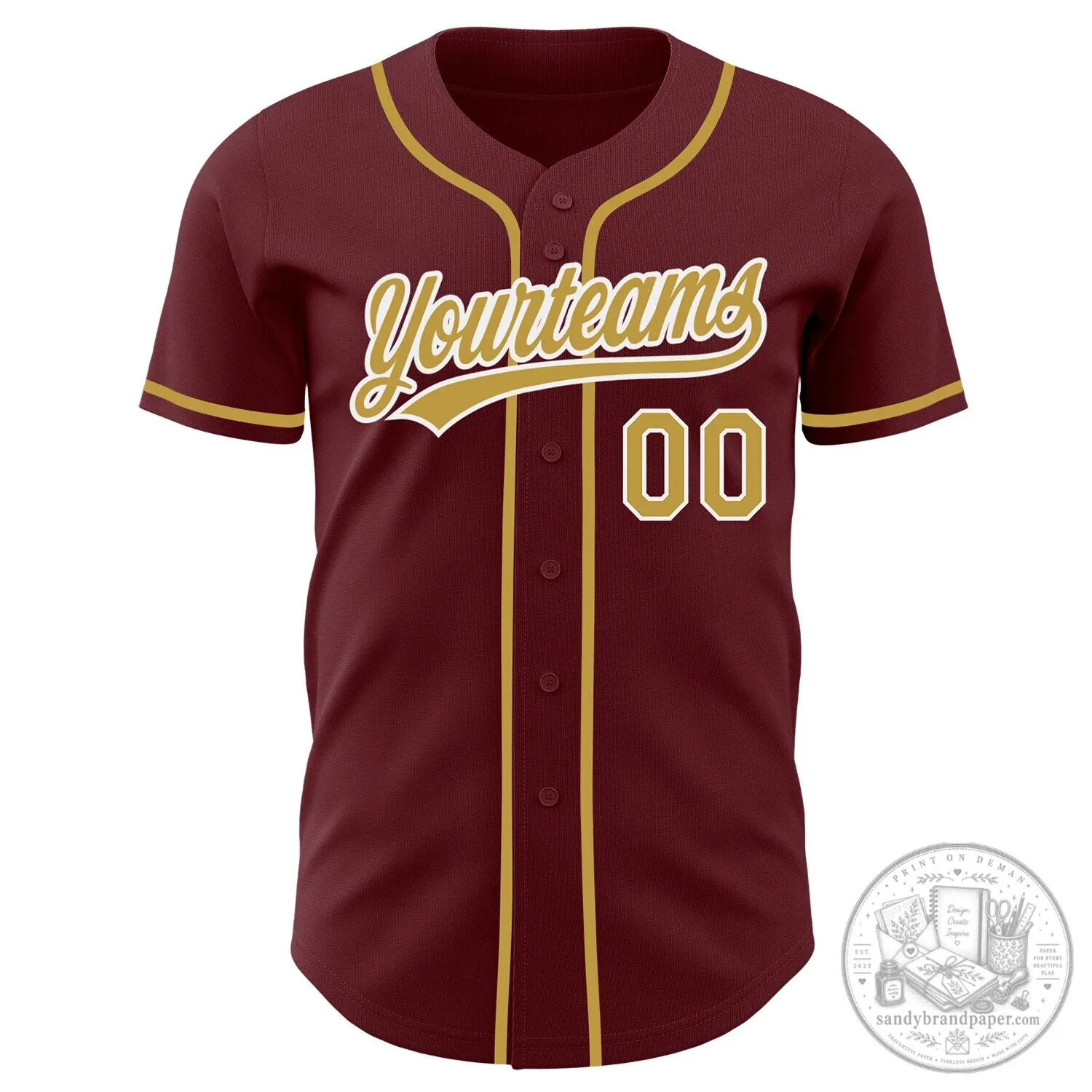Personalized Authentic Baseball Jersey in Burgundy, Gold, and White with Your Name and Number 6 Personalized Authentic Baseball Jersey in Burgundy, Gold, and White with Your Name and Number