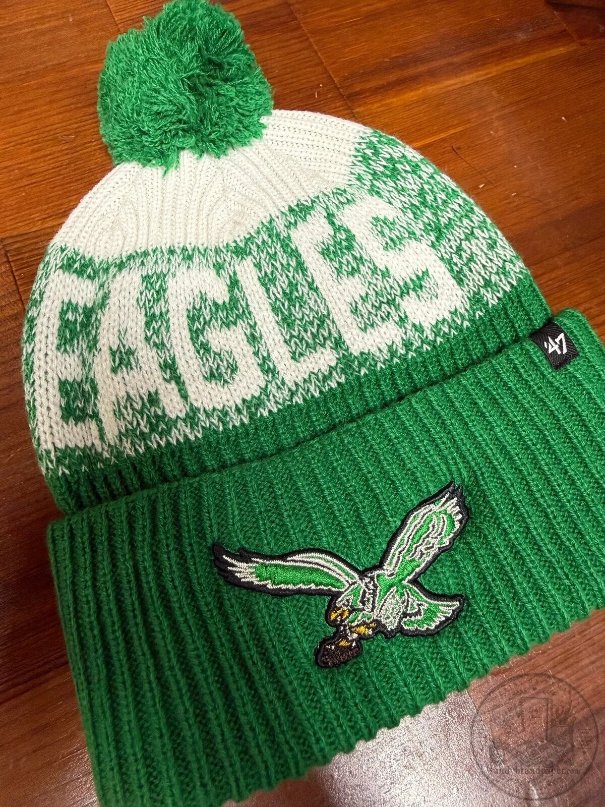 Philadelphia Eagles Green and White Knit Pom Beanie Hat