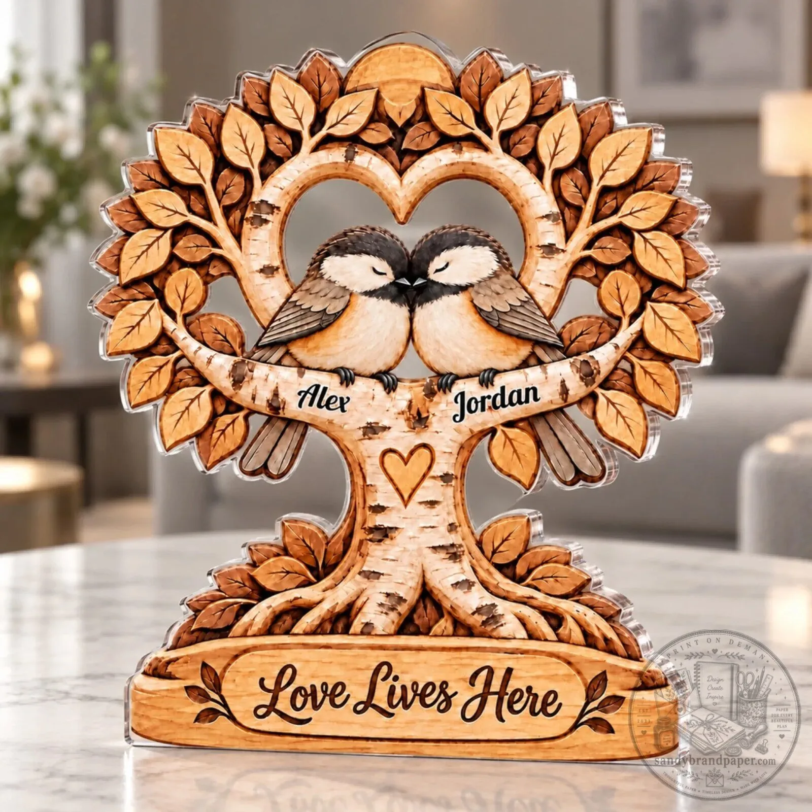 Personalized Love Lives Here Birds on Tree Acrylic Plaque Custom Gift 7 Personalized Love Lives Here Birds on Tree Acrylic Plaque Custom Gift