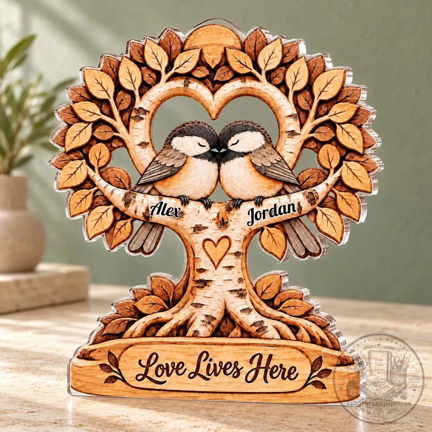 Personalized Love Lives Here Birds on Tree Acrylic Plaque Custom Gift 10 Personalized Love Lives Here Birds on Tree Acrylic Plaque Custom Gift