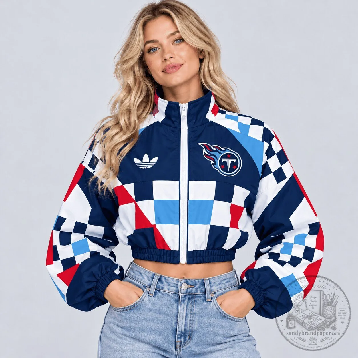 Tennessee Titans NFL Retro Racing Checkered Flag Colorblock Windbreaker Jacket