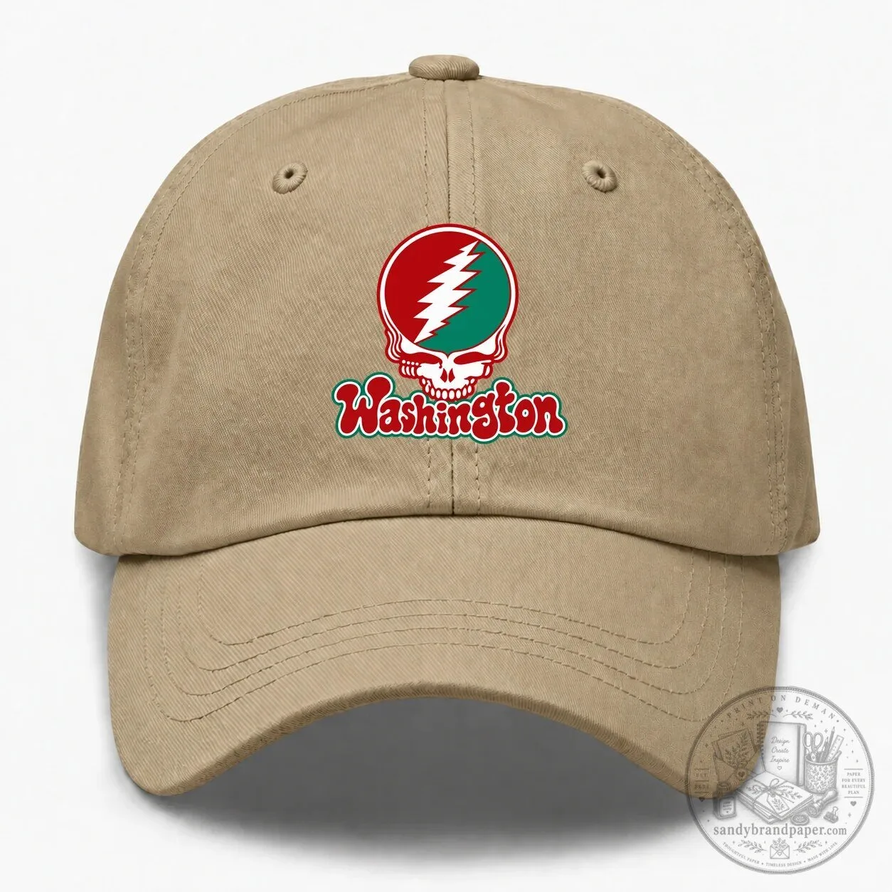Washington Grateful Dead Steal Your Face Embroidered Tan Dad Hat
