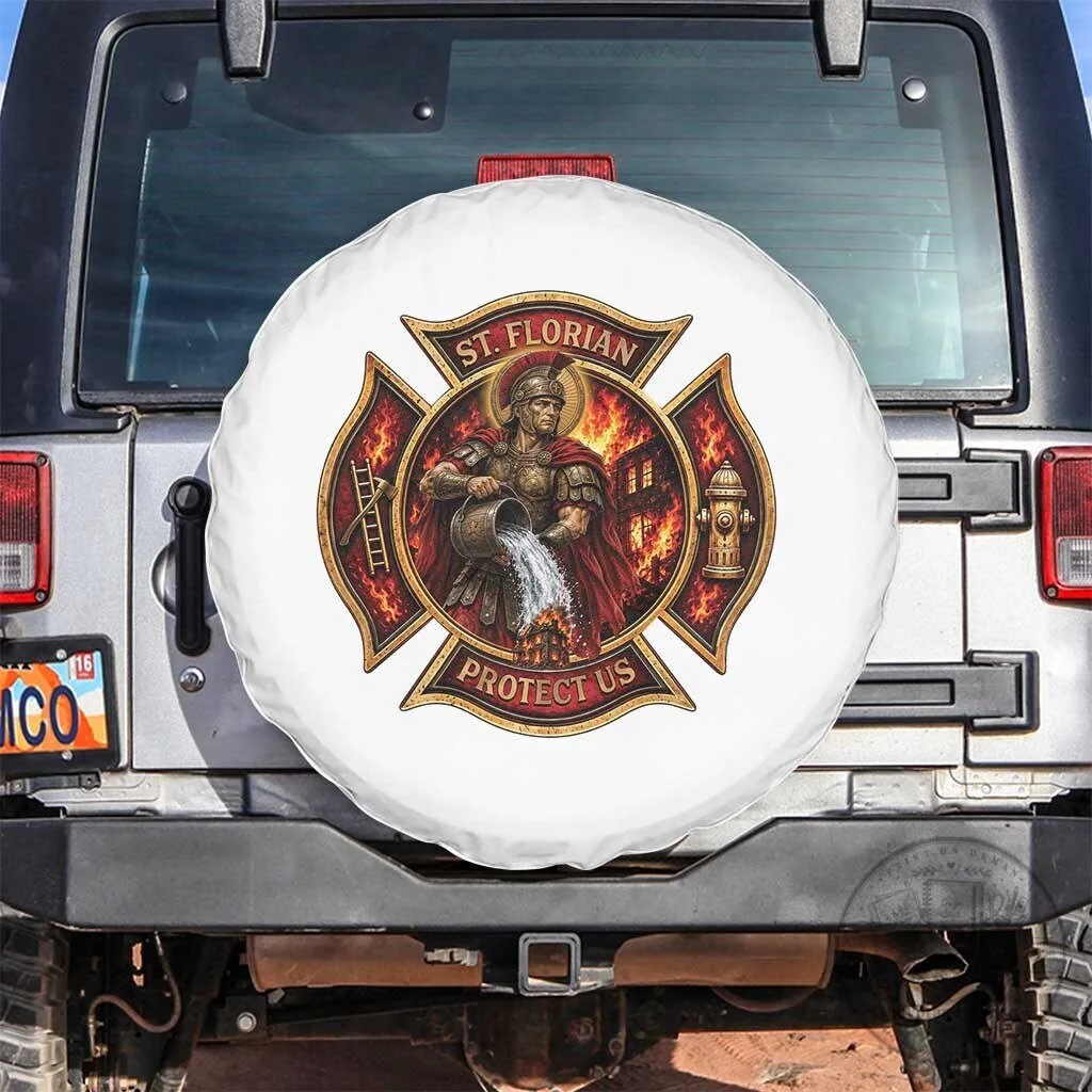 Saint Florian Firefighter Protect Us Spare Tire Cover