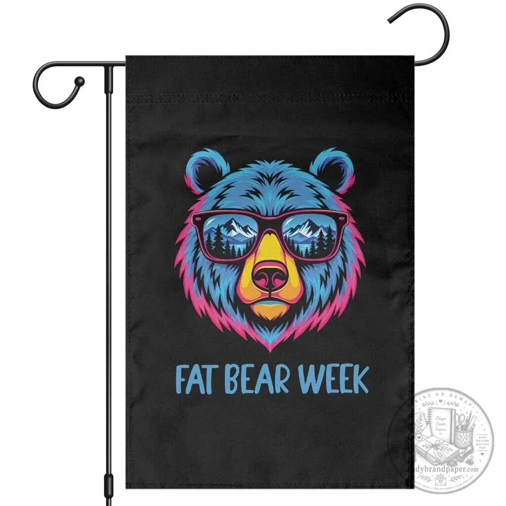Fat Bear Week Vibrant Neon Cool Bear Sunglasses Graphic Garden Flag