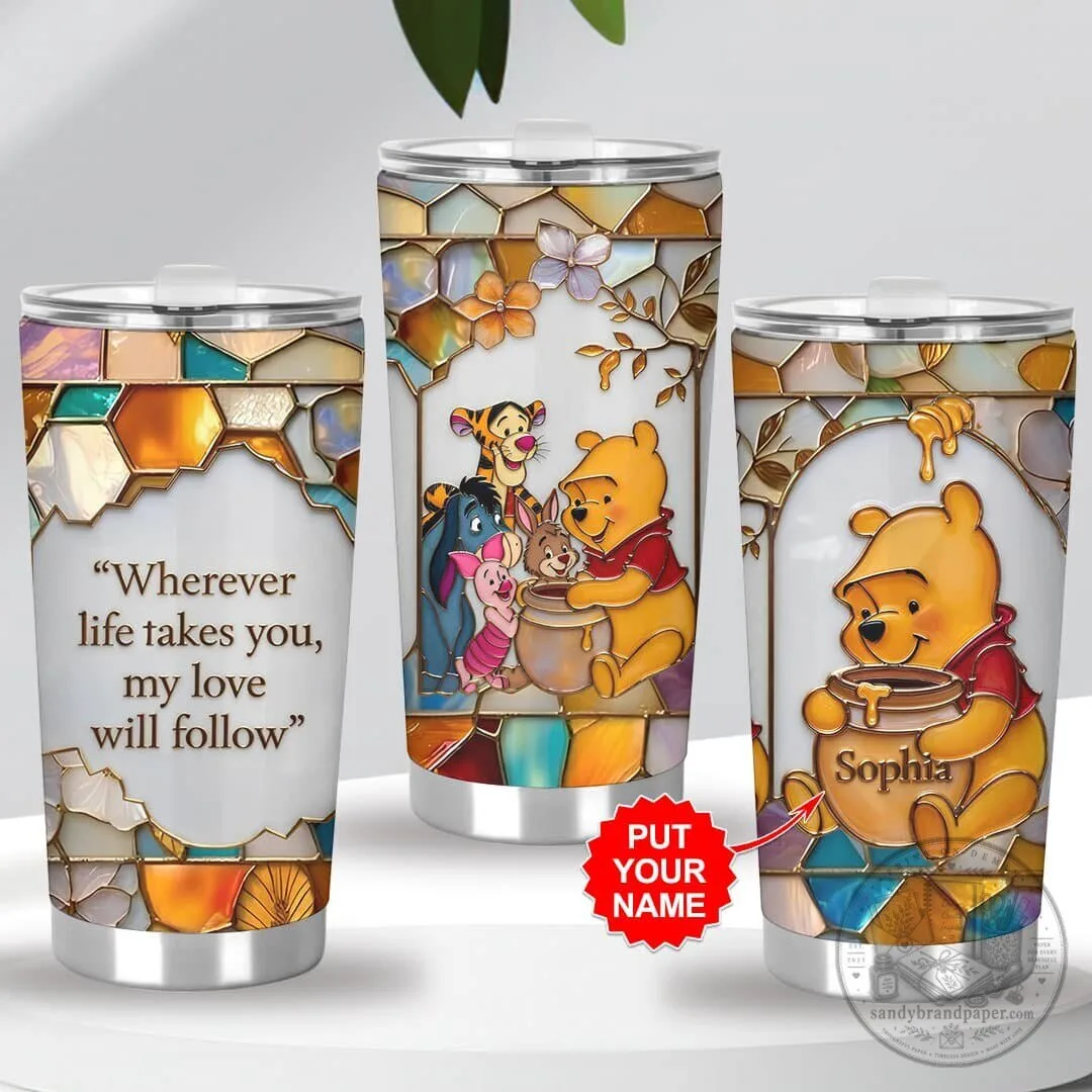 Personalized Winnie the Pooh and Friends Stained Glass Tumbler Cup 5 Personalized Winnie the Pooh and Friends Stained Glass Tumbler Cup
